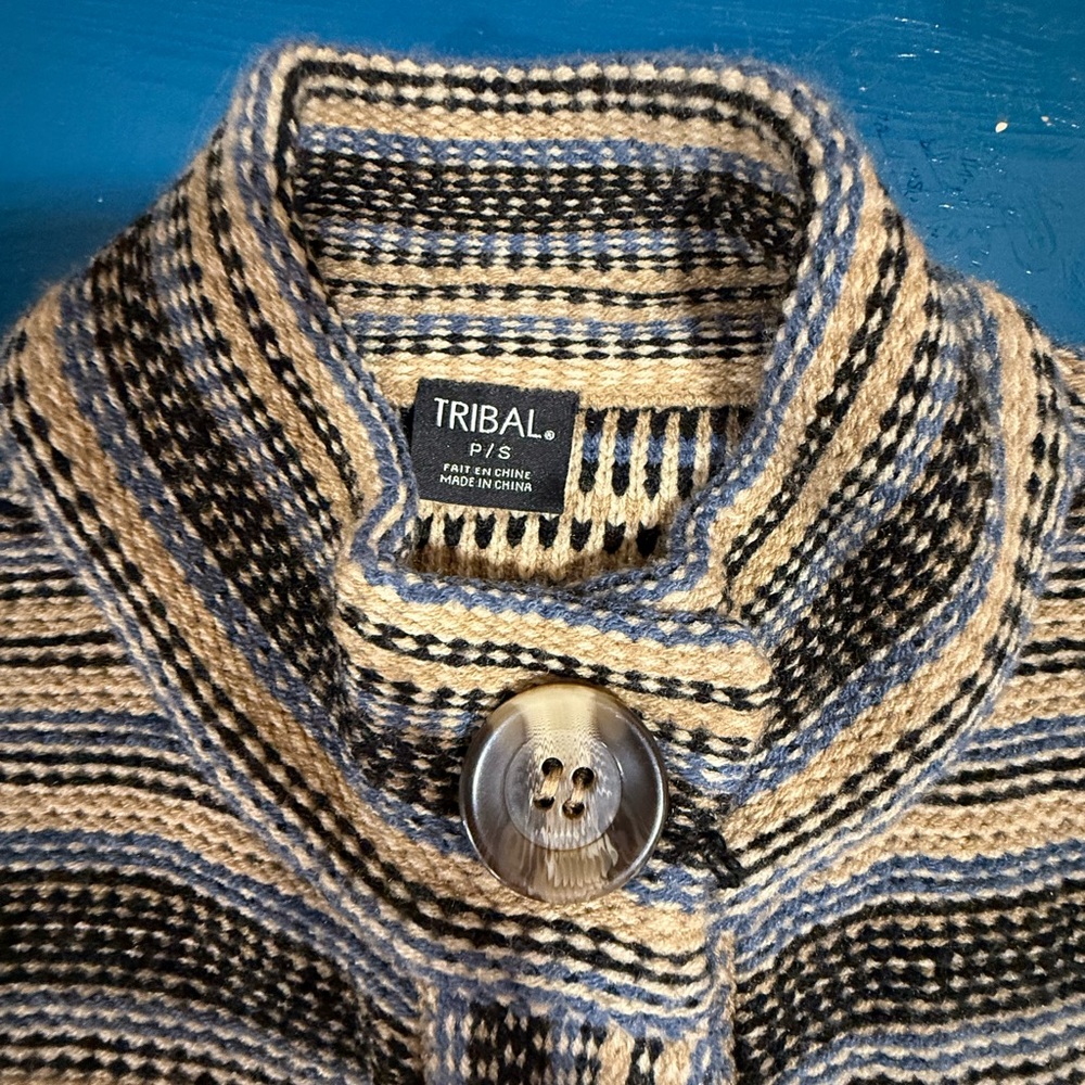 Tribal Multi-Striped Button-Up Sweater big chunky buttons